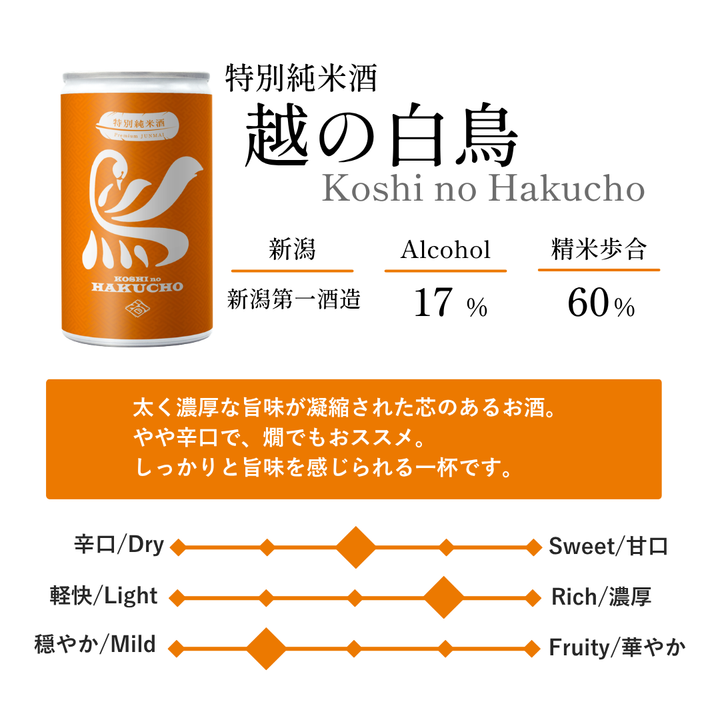【業務用】特別純米酒　越の白鳥　一合缶（6本セット）4595056472582　＊数量限定