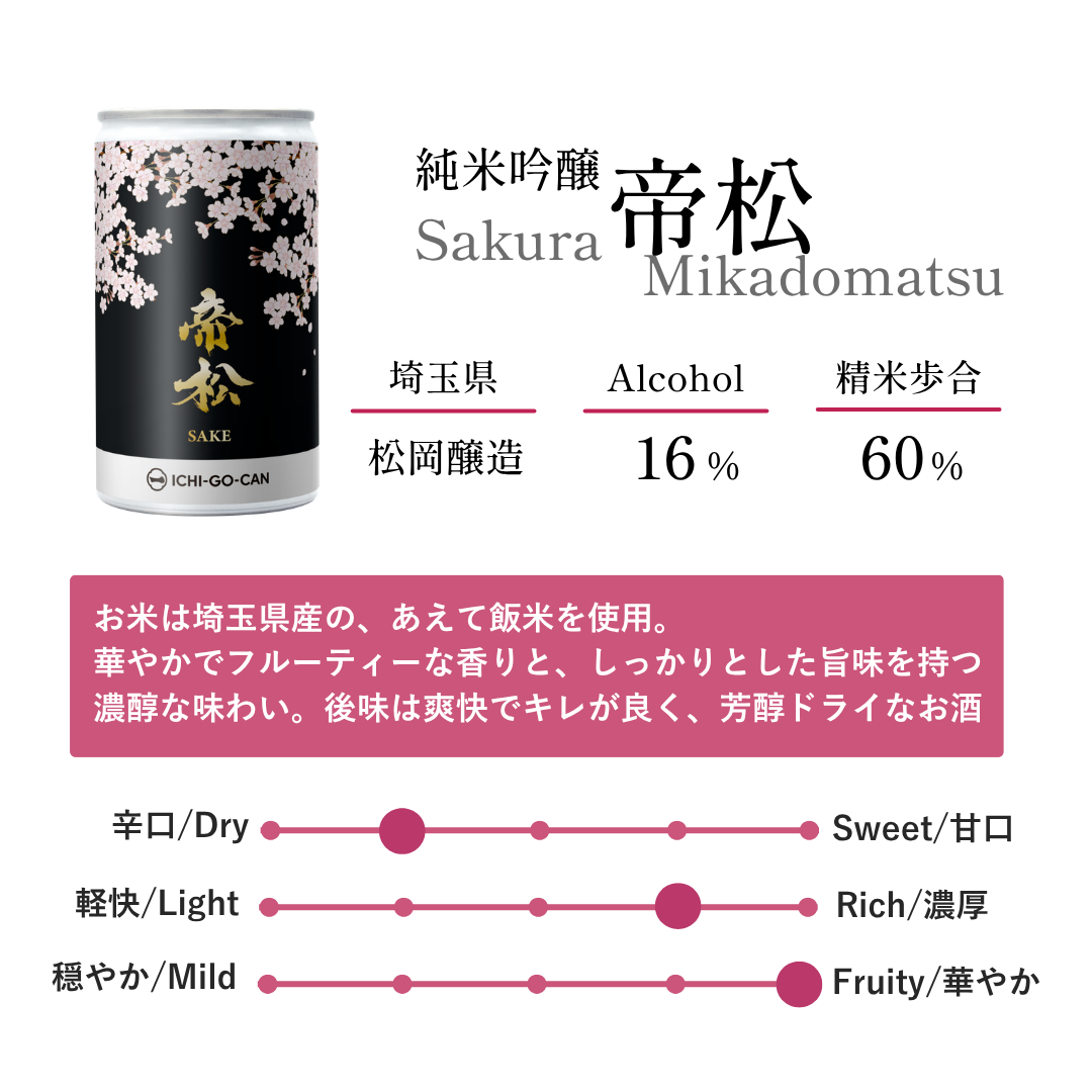 【業務用】純米吟醸　帝松　桜　一合缶（6本セット）4595056472551　＊限定数