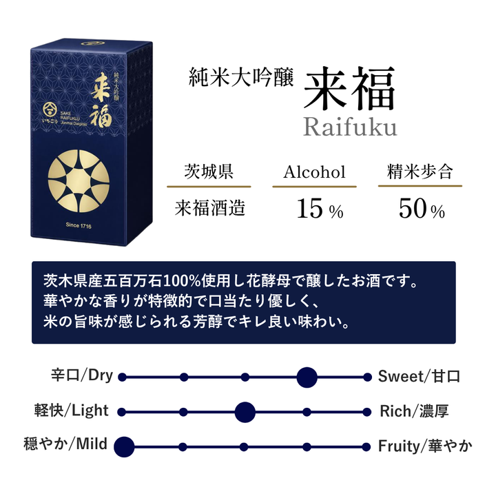 【新商品】　純米大吟醸　来福｜一合缶
