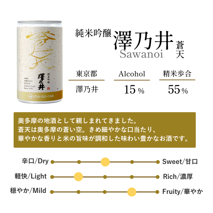 【業務用】純米吟醸　澤乃井　蒼天　一合缶（6本セット）4595124388937