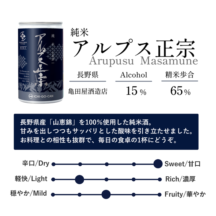 【業務用】純米原酒　アルプス正宗　山恵錦　一合缶（6本セット）4595056472520　＊限定数